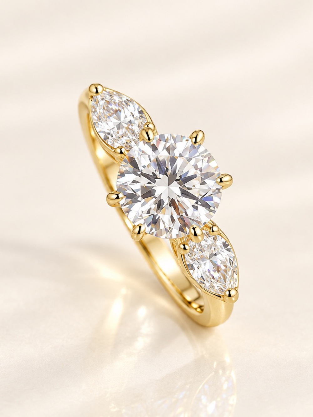 14K Gold Filled Three-Stone AAAAA Cubic Zirconia Engagement Ring - Size 8